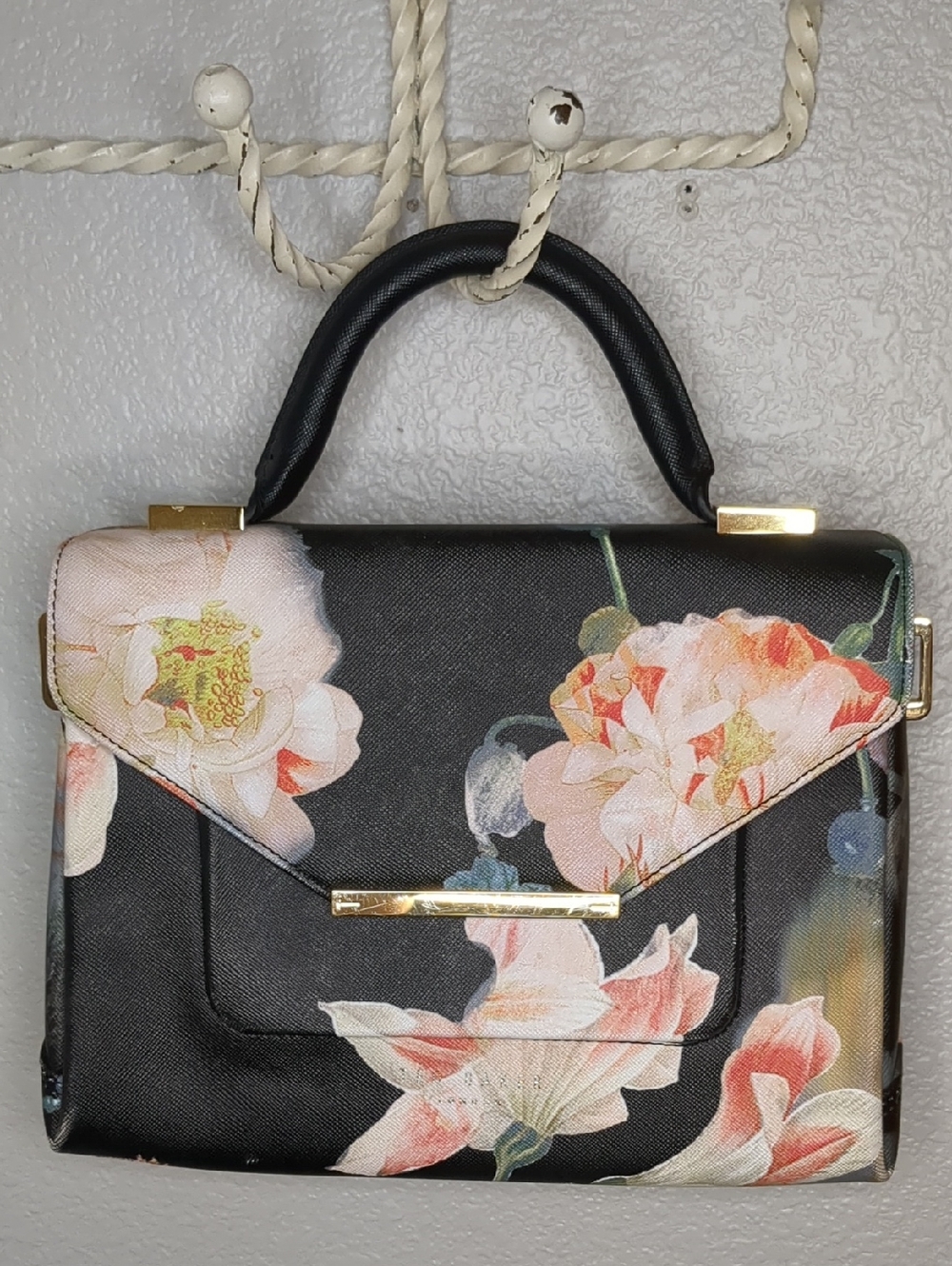 Ted Baker London Opulent Bloom Satchel Handbag Black Blush Floral Purse